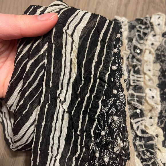 Alberto Makali Vintage 1990's Black & Tan Ruffle Lace Beaded Cottagecore Prarie - Picture 9 of 16